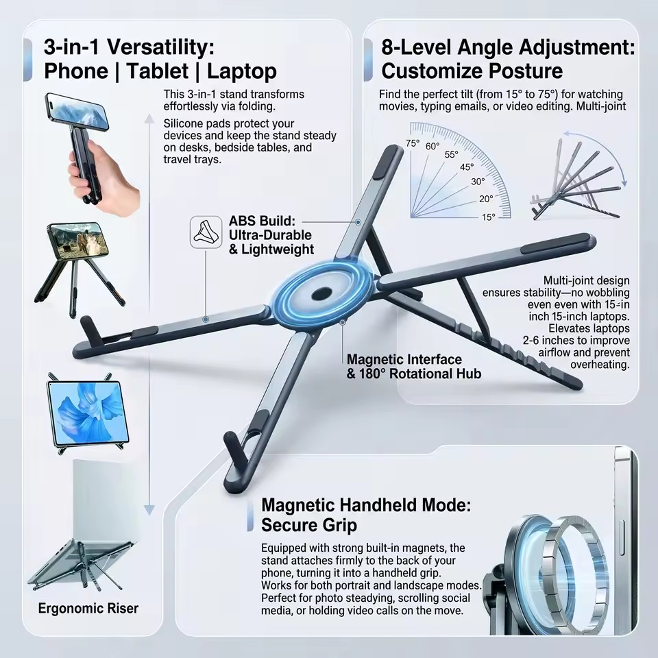 Laptop Stand - Penyangga Ponsel Magnetik Portabel & Tongsis