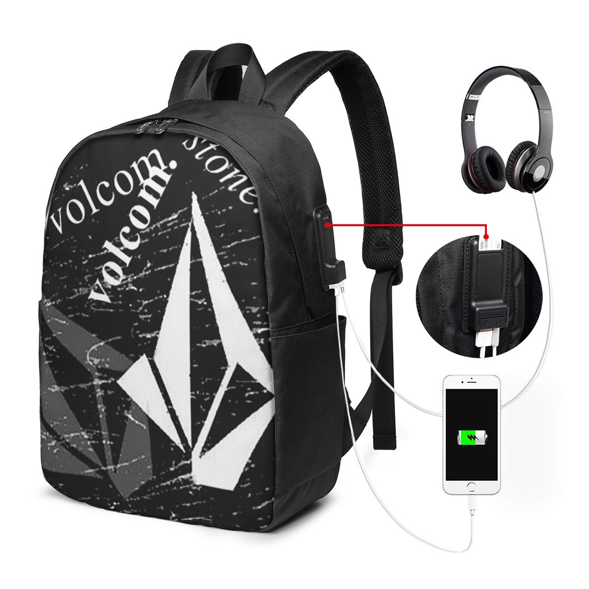 Laptop Bag - V-Volcom Logo Backpack Tas Notebook Travel